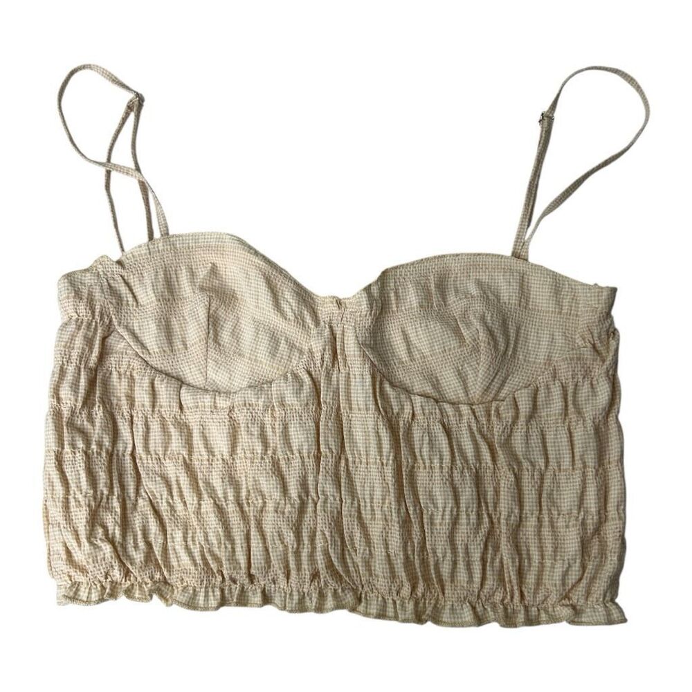 Zara Yellow Cream Gingham Ruched Corset Crop Top Medium NEW